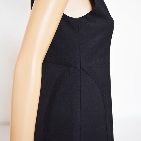 Theory Stretch Wool Black Sleeveless A-Line Silhouette Dress with Silk Inserts. - Picture 6 of 12